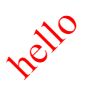 an image of the word hello, typed in red, rotated 45 degrees counter-clockwise