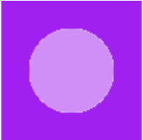 a solid white circle blended with a solid purple square, causing the solid white circle to become lavender