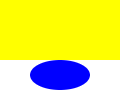 a yellow rectangle is positioned on top of a blue ellipse