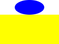 a blue ellipse on top of a yellow rectangle