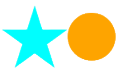 an aqua star positioned to the left of an orange circle