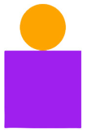 an orange circle positioned above a purple square