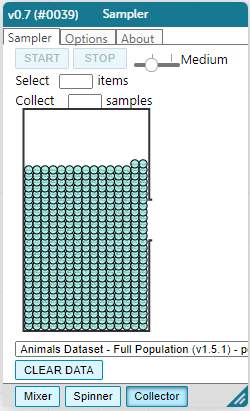 Screenshot from CODAP, showing a sample of 40 animals