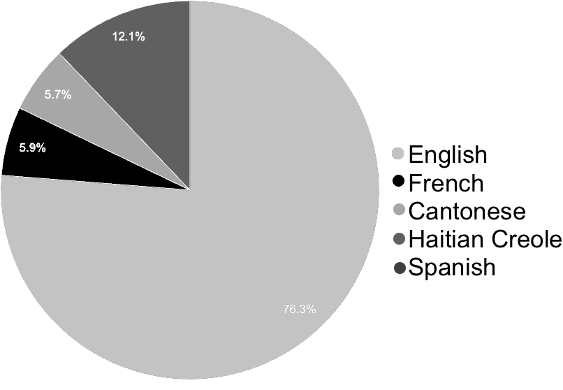 A pie chart showing percentage of each of six languages spoken at home for a sample of 67 students at El Paso High School.